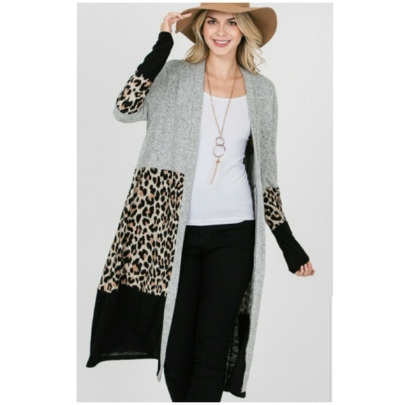 EUC | BLUMIN | Leopard Print Long Gray Cardigan - Picture 1 of 5